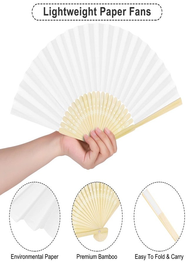Aodaer 60 Pieces Paper Folding Fans Bamboo Handheld Fans Paper Folded Fans for Wedding Gift, Party Favors, DIY, Home Decoration, White - Image 3